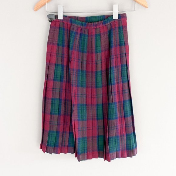 Fiona McDonald Plaid Red Green Pleated Scottish Wool Tartan Kilt Skirt 12 - Picture 2 of 3